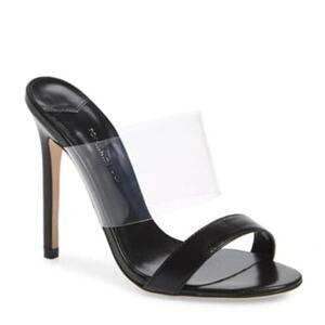 Tony Bianco Heels 7 Black Clear Open Toe Stiletto Mules Slip On Leather Pumps